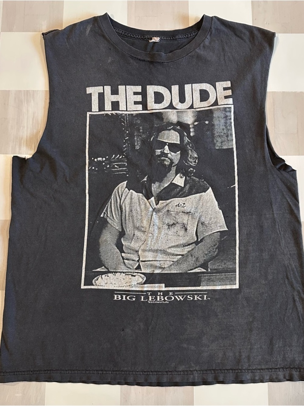 vintage big lebowski the dude distressed faded grey graphic muscle tank 90s y2k